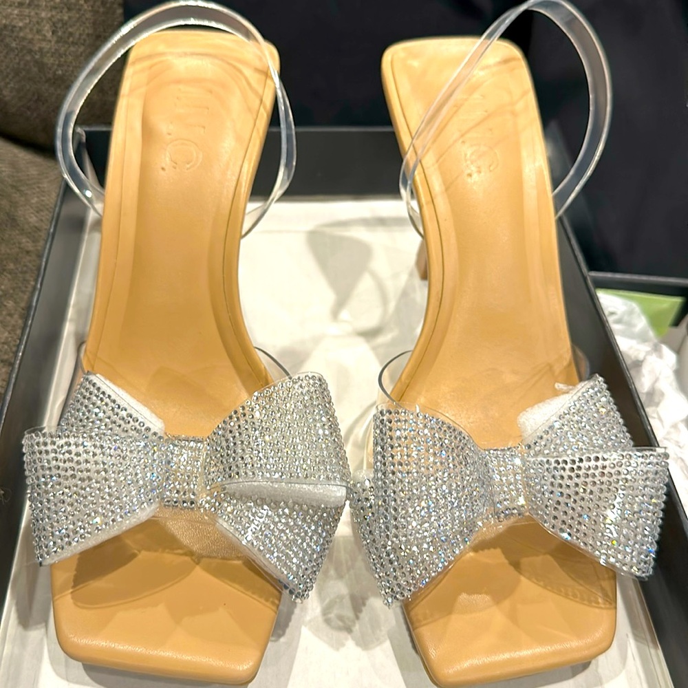 I.N.C Clear shoes with diamond bows in size 6.5